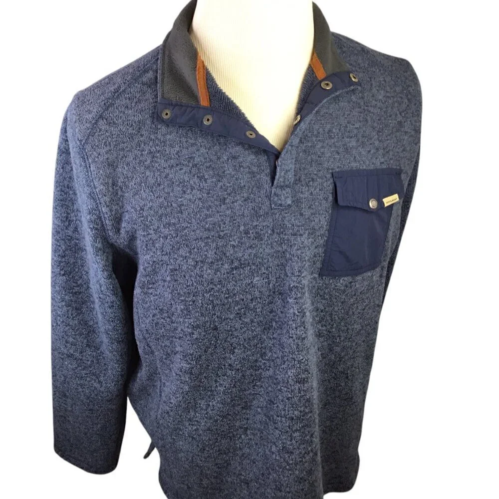 Woolrich 1/4 Snap Sweater Blue Men's Large Pullover Fleece Line Knit Pocket Mock